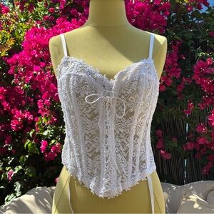 RARE VINTAGE LACE BUSTIER CORSET w/ boning VICTORIAN VIBE SHIRLEY OF HOLLYWOOD